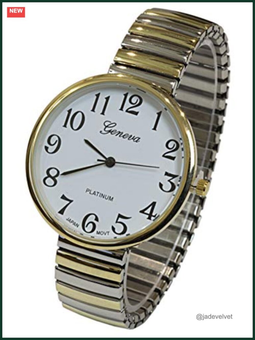 Women's Easy Read Two-Tone Stretch Band Watch Large Face Japanese Quartz